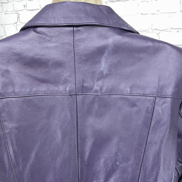 NWD Newport News Purple Leather Coat 2 Button Collar Lined Pockets Plus Size 16W - Picture 5 of 16